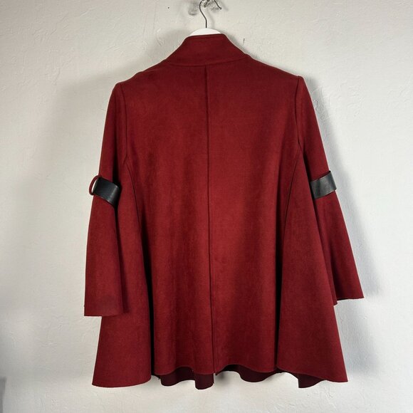 IC by Connie K Womens Red Coat Jacket Large Flared Sleeve Strap Detail Zip Artsy - Picture 2 of 9
